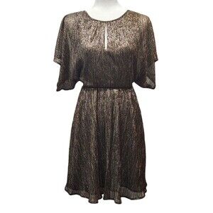 Chelsea & Violet Gold & Silver Metallic Lame Cutout Back Button Back Dress, XS